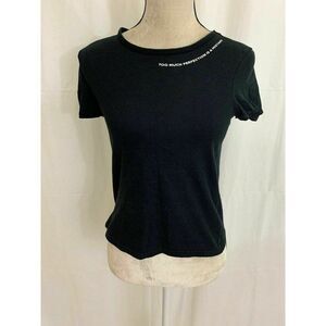 Zara Womens Black White Too Much Perfection Short Sleeve Top T Shirt Small